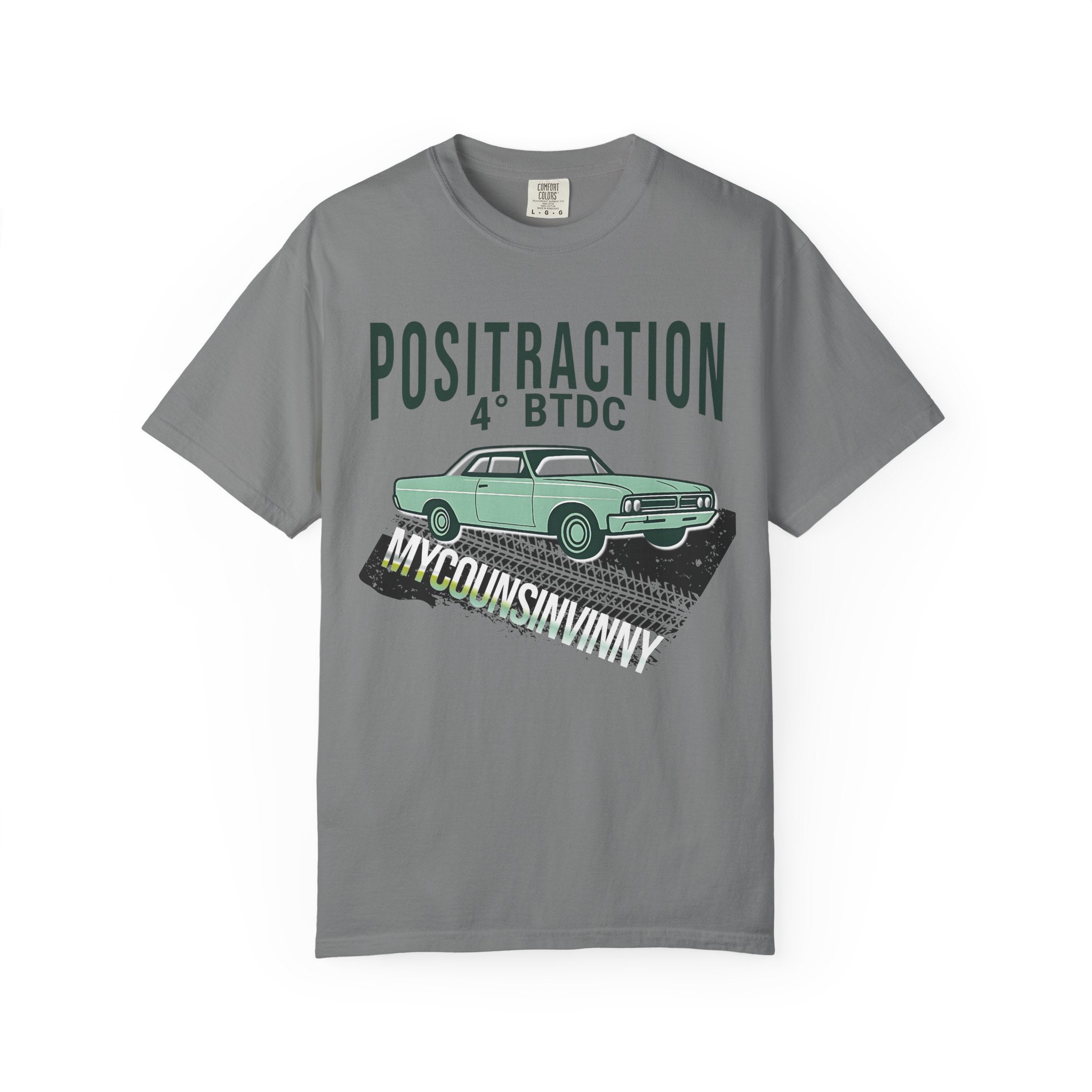 Positraction 4 BTDC Vintage Car T-shirt | Classic Muscle Car Tire Track Design