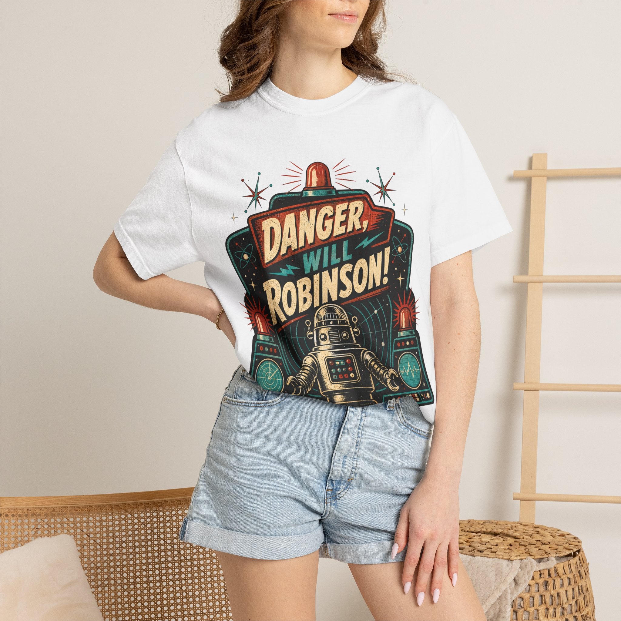 Retro Space Robot Warning Shirt, Funny Sci Fi Danger Tee, Vintage Space Explorer Graphic T-Shirt, Robot Fan Gift