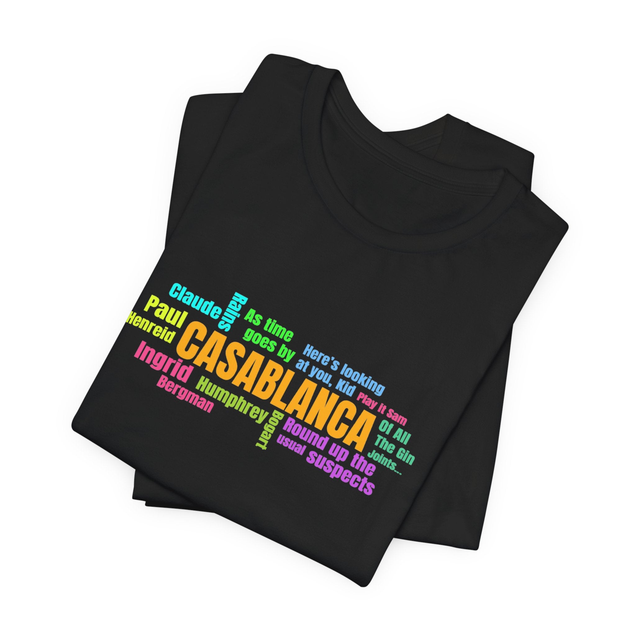 Casablanca Movie T-Shirt, Movie Word Cloud T-Shirt, Classic Film Fan Gift