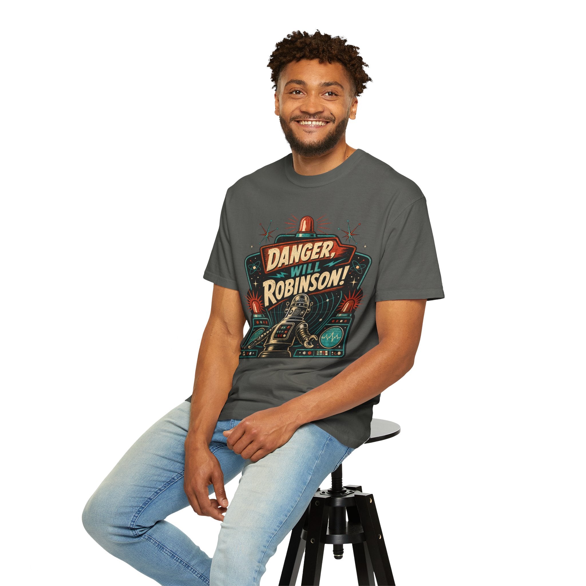 Retro Space Robot Warning Shirt, Funny Sci Fi Danger Tee, Vintage Space Explorer Graphic T-Shirt, Robot Fan Gift