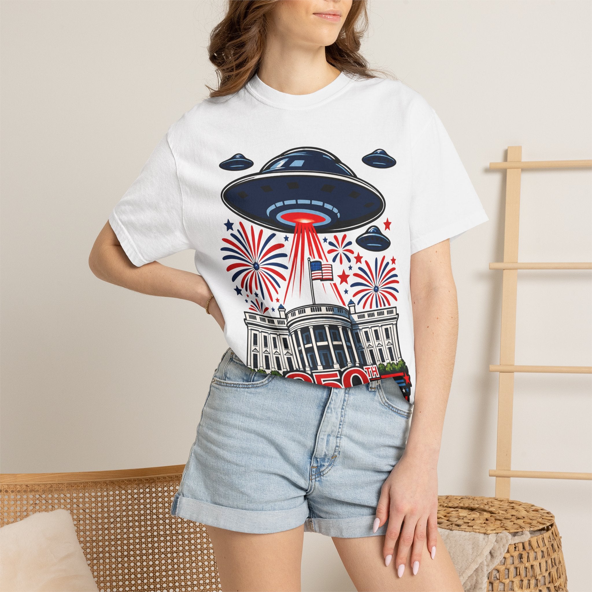 UFO July 4th Shirt, Funny Independence Day Tee, Alien Fireworks T-Shirt, Patriotic UFO Shirt, 4th of July Graphic Tee