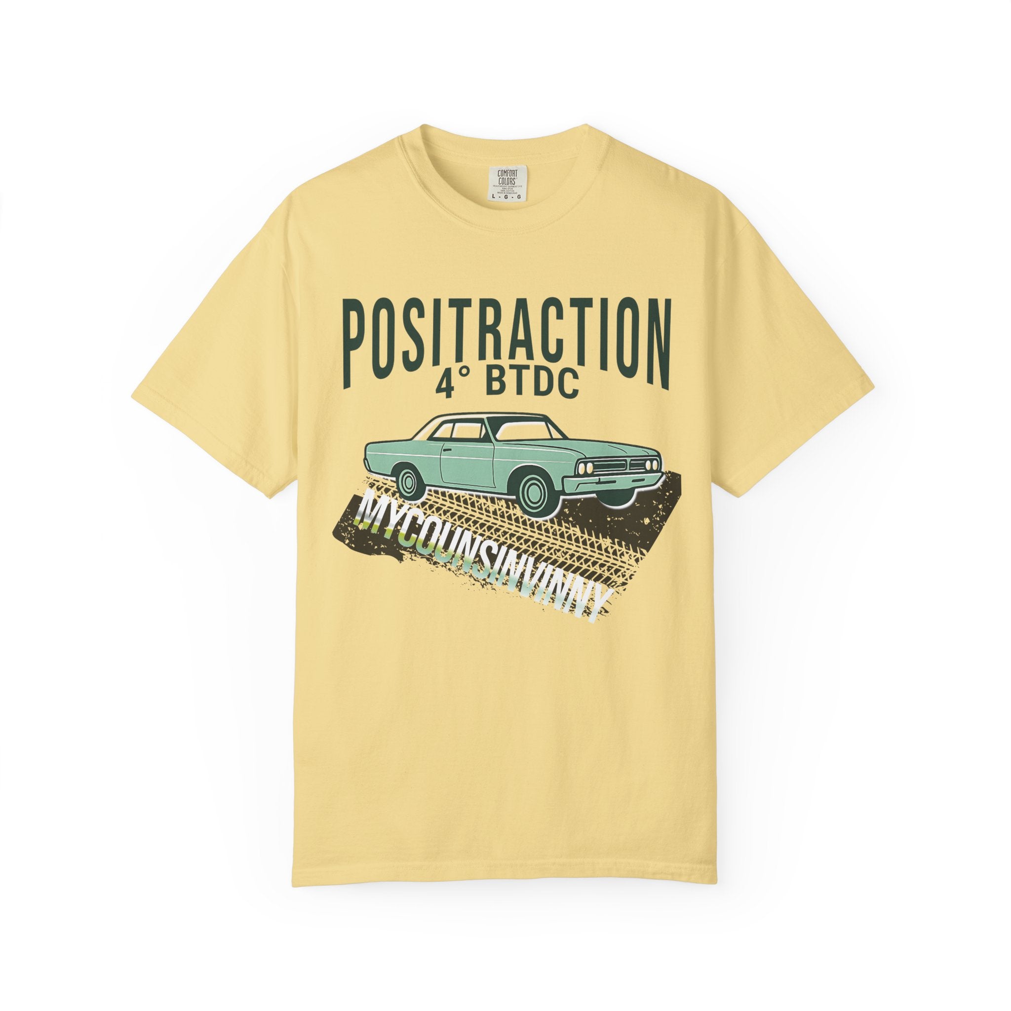 Positraction 4 BTDC Vintage Car T-shirt | Classic Muscle Car Tire Track Design