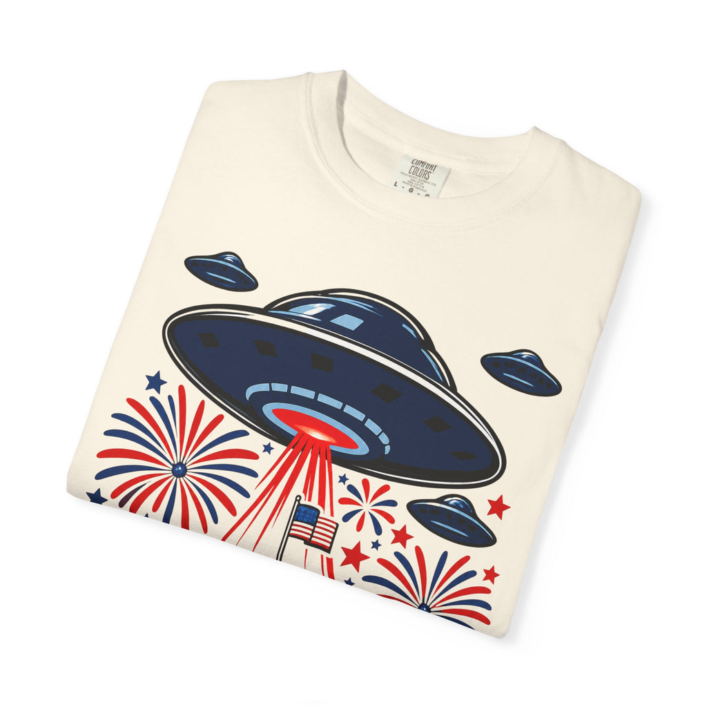 UFO July 4th Shirt, Funny Independence Day Tee, Alien Fireworks T-Shirt, Patriotic UFO Shirt, 4th of July Graphic Tee