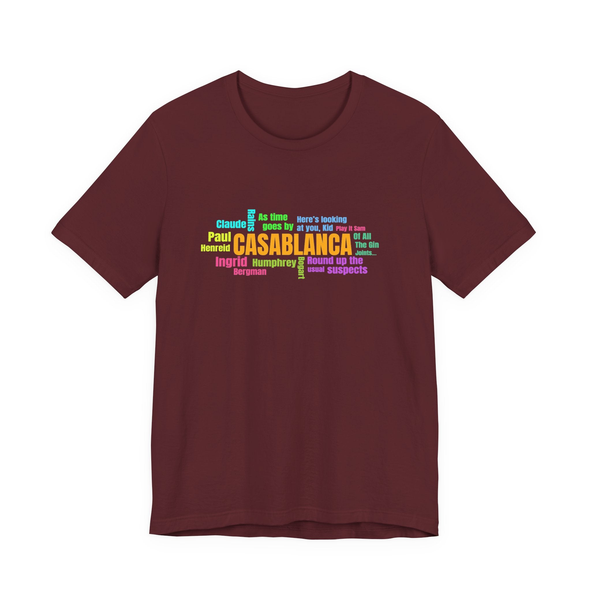 Casablanca Movie T-Shirt, Movie Word Cloud T-Shirt, Classic Film Fan Gift
