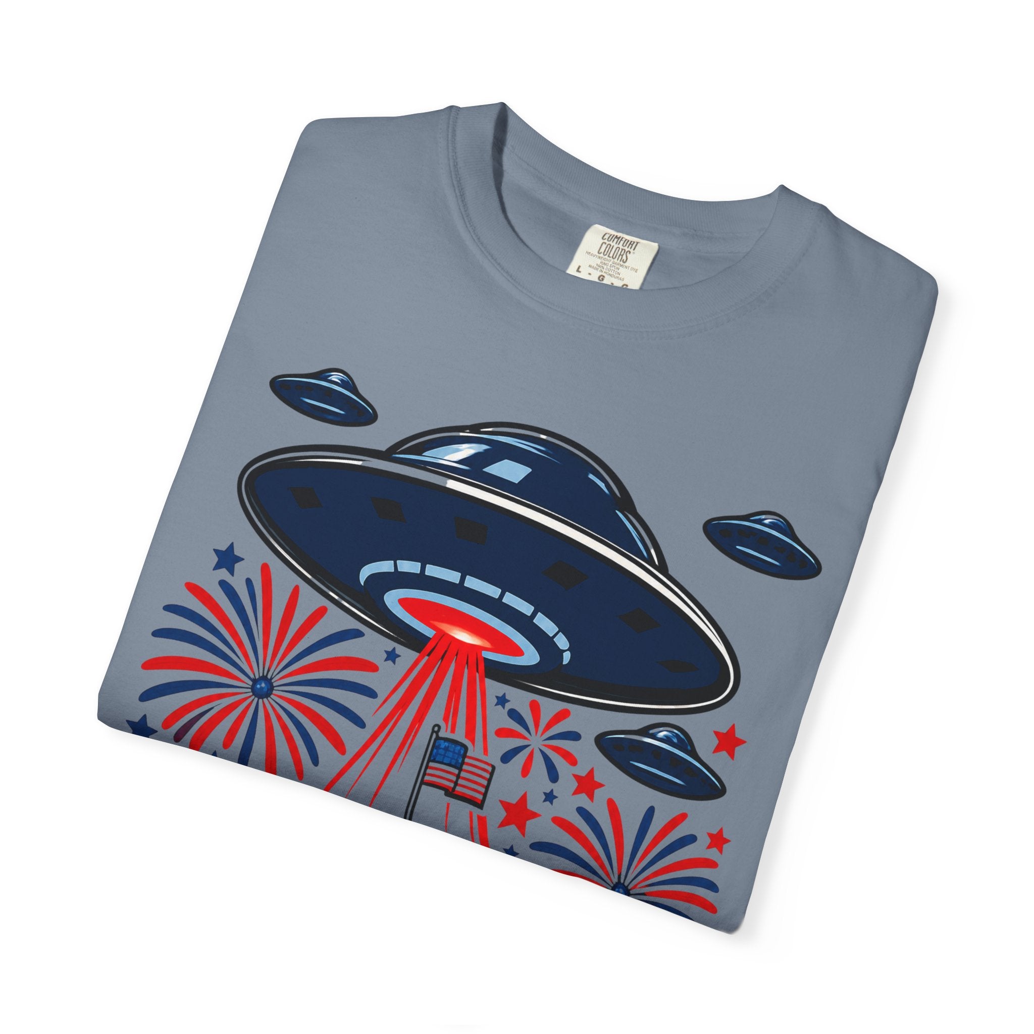 UFO July 4th Shirt, Funny Independence Day Tee, Alien Fireworks T-Shirt, Patriotic UFO Shirt, 4th of July Graphic Tee