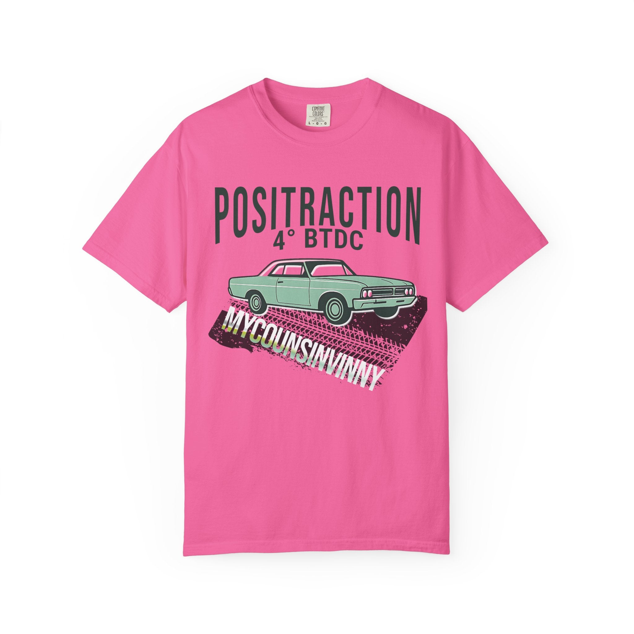 Positraction 4 BTDC Vintage Car T-shirt | Classic Muscle Car Tire Track Design