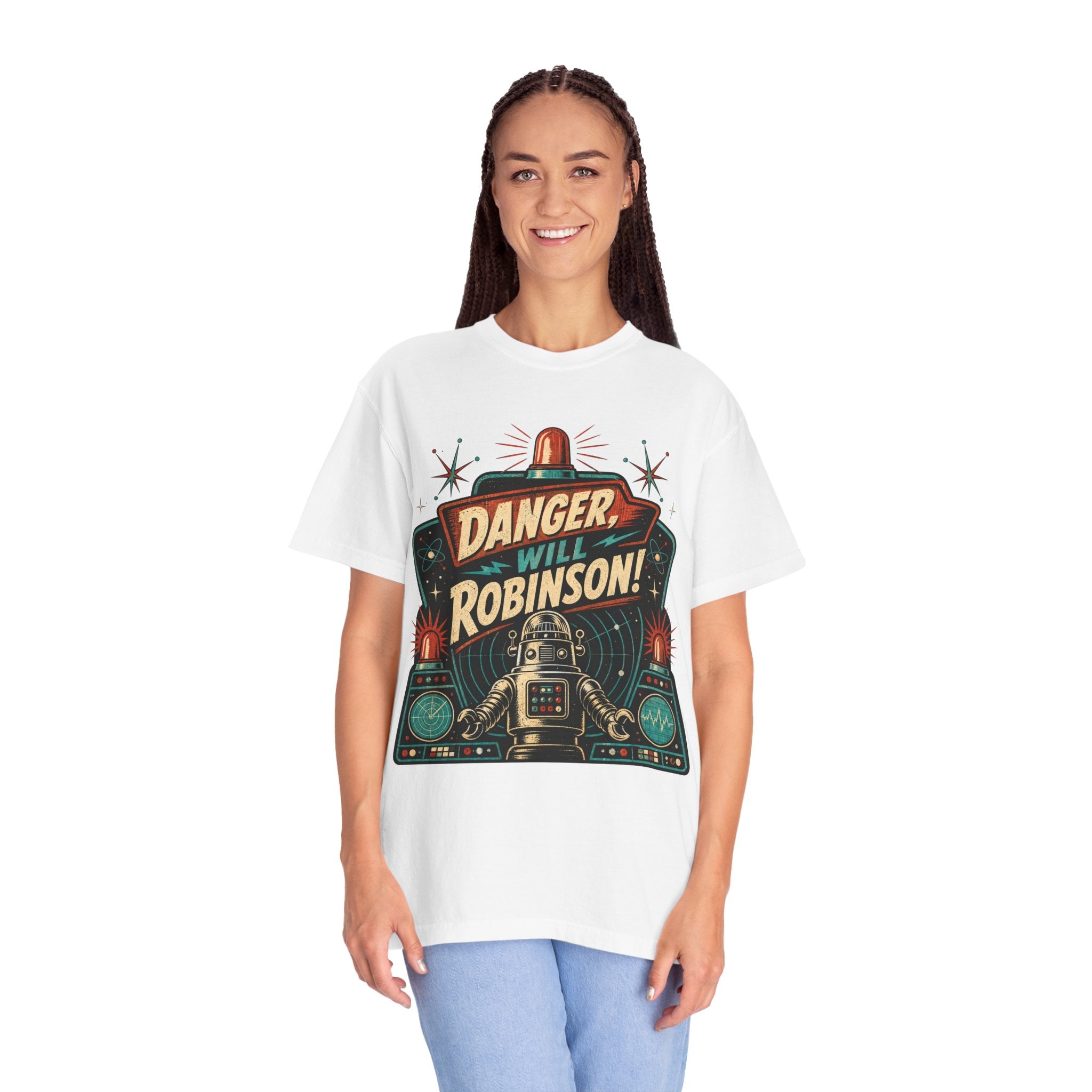 Retro Space Robot Warning Shirt, Funny Sci Fi Danger Tee, Vintage Space Explorer Graphic T-Shirt, Robot Fan Gift