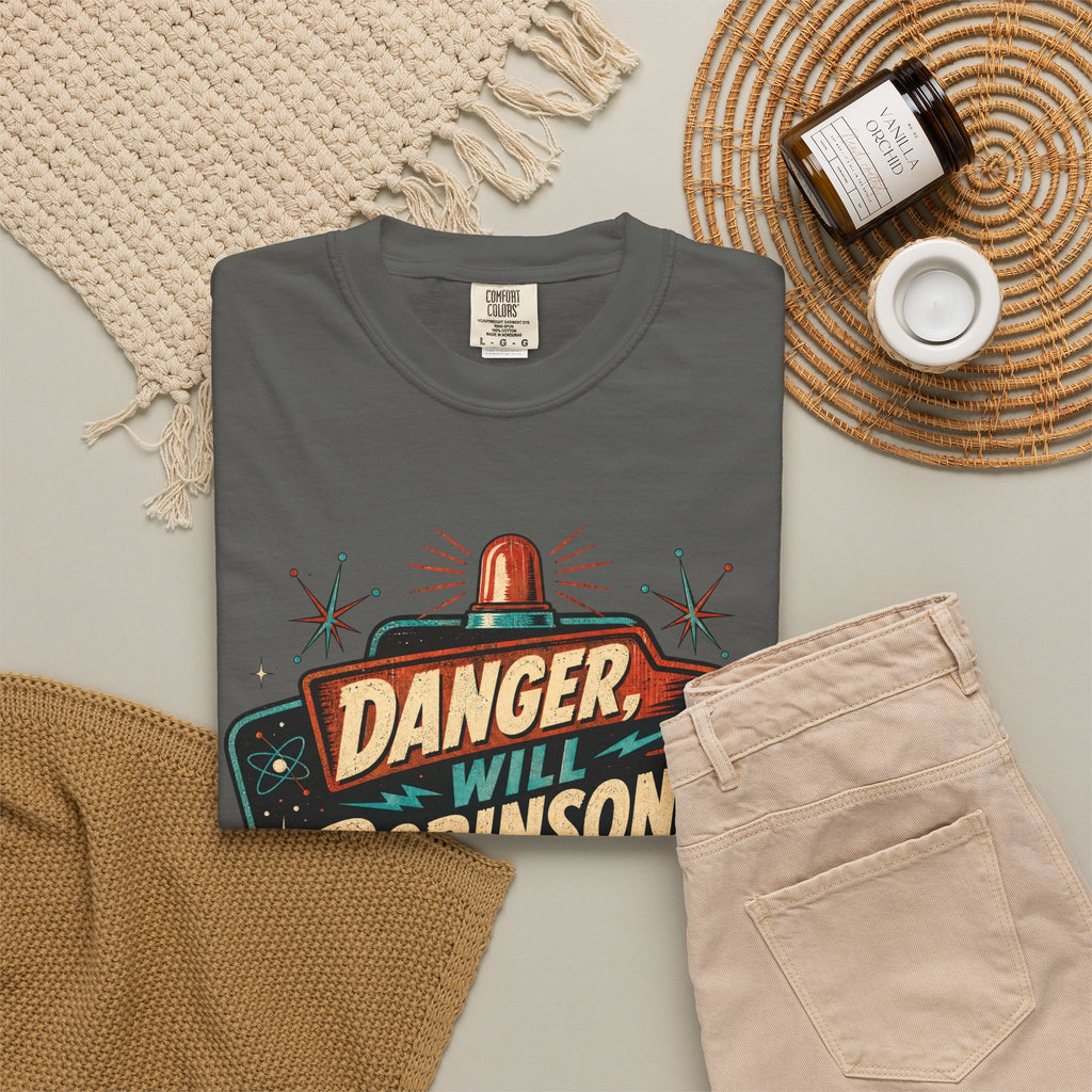 Retro Space Robot Warning Shirt, Funny Sci Fi Danger Tee, Vintage Space Explorer Graphic T-Shirt, Robot Fan Gift