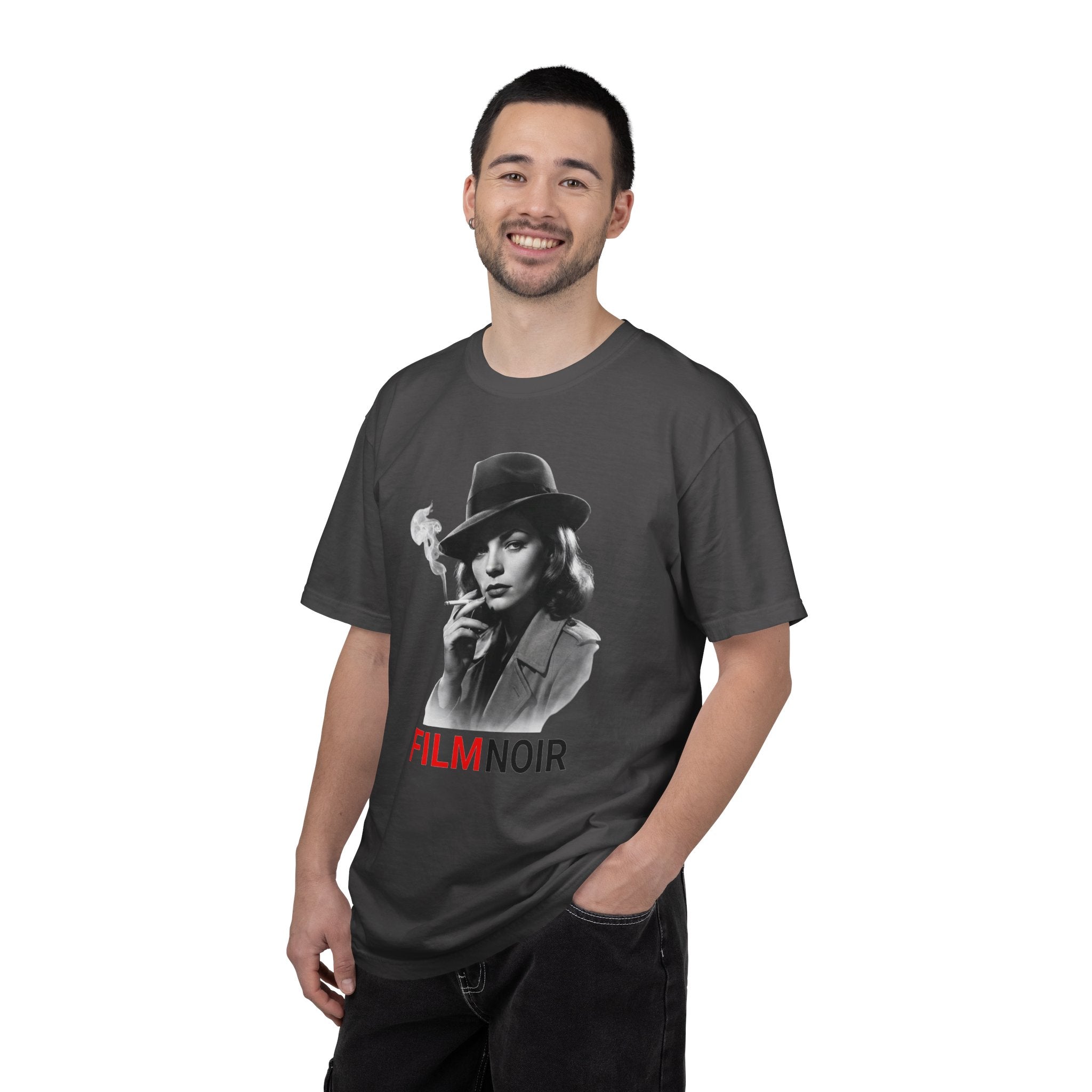 Film Noir Graphic Tee, Vintage Noir Style Shirt, Classic Cinema Aesthetic, Moody Black  Red Film Lover T-Shirt