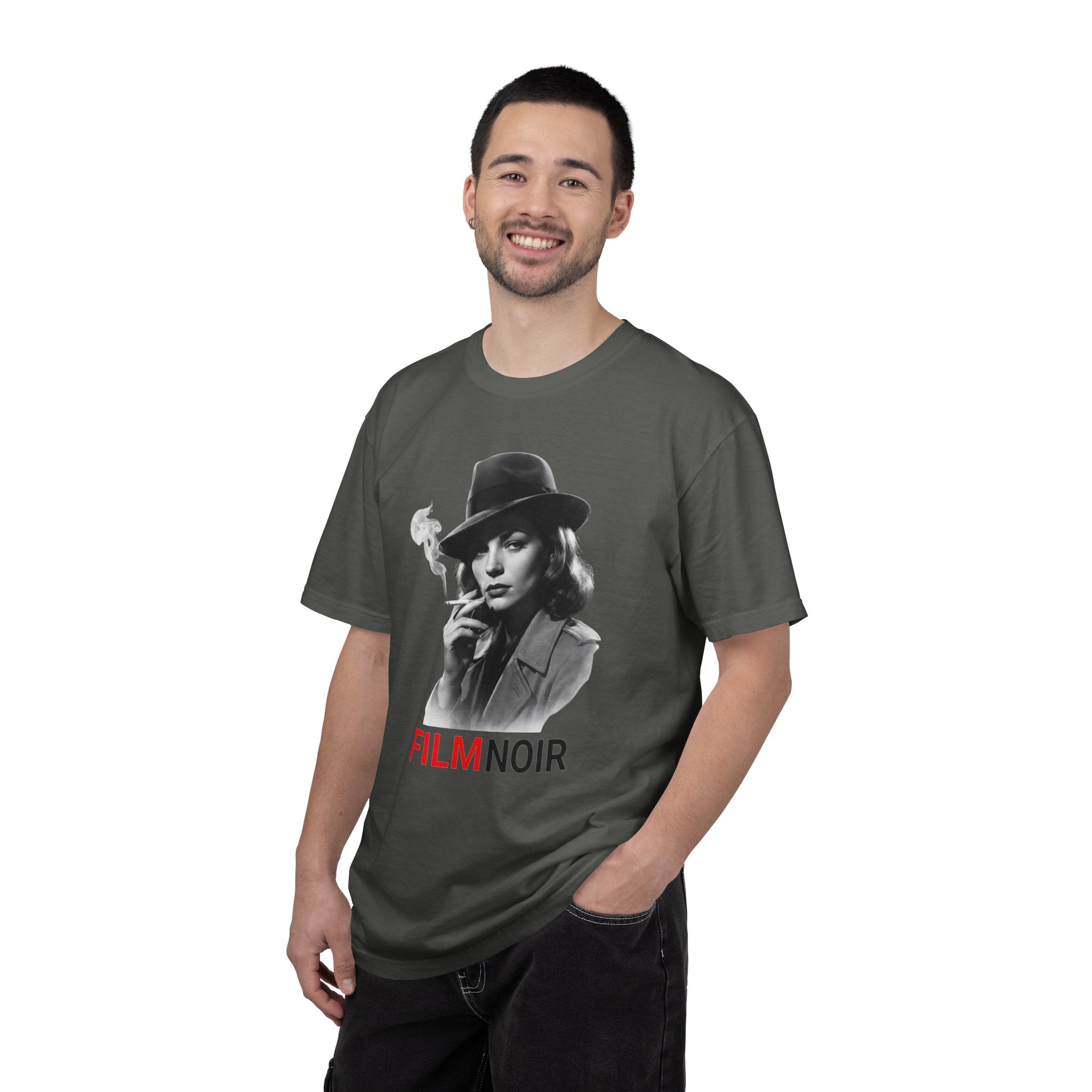 Film Noir Graphic Tee, Vintage Noir Style Shirt, Classic Cinema Aesthetic, Moody Black  Red Film Lover T-Shirt