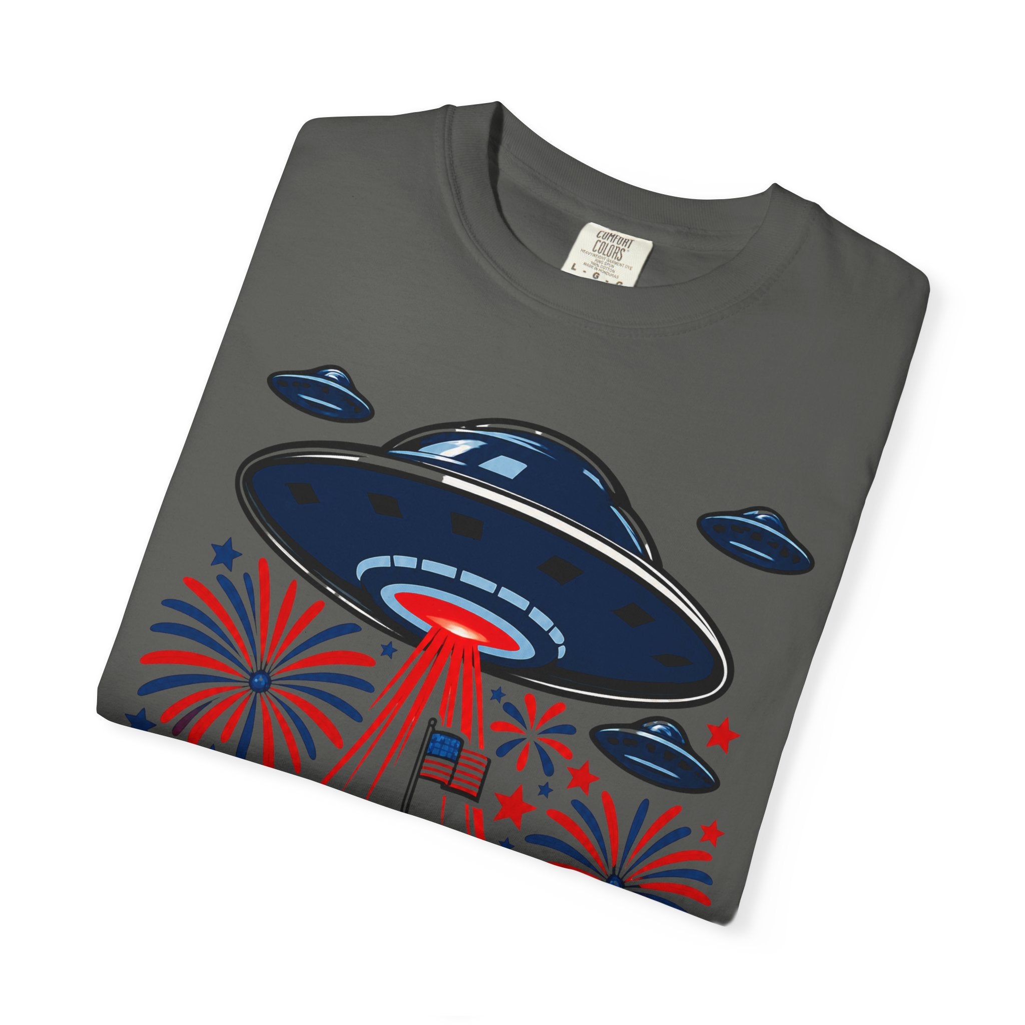 UFO July 4th Shirt, Funny Independence Day Tee, Alien Fireworks T-Shirt, Patriotic UFO Shirt, 4th of July Graphic Tee