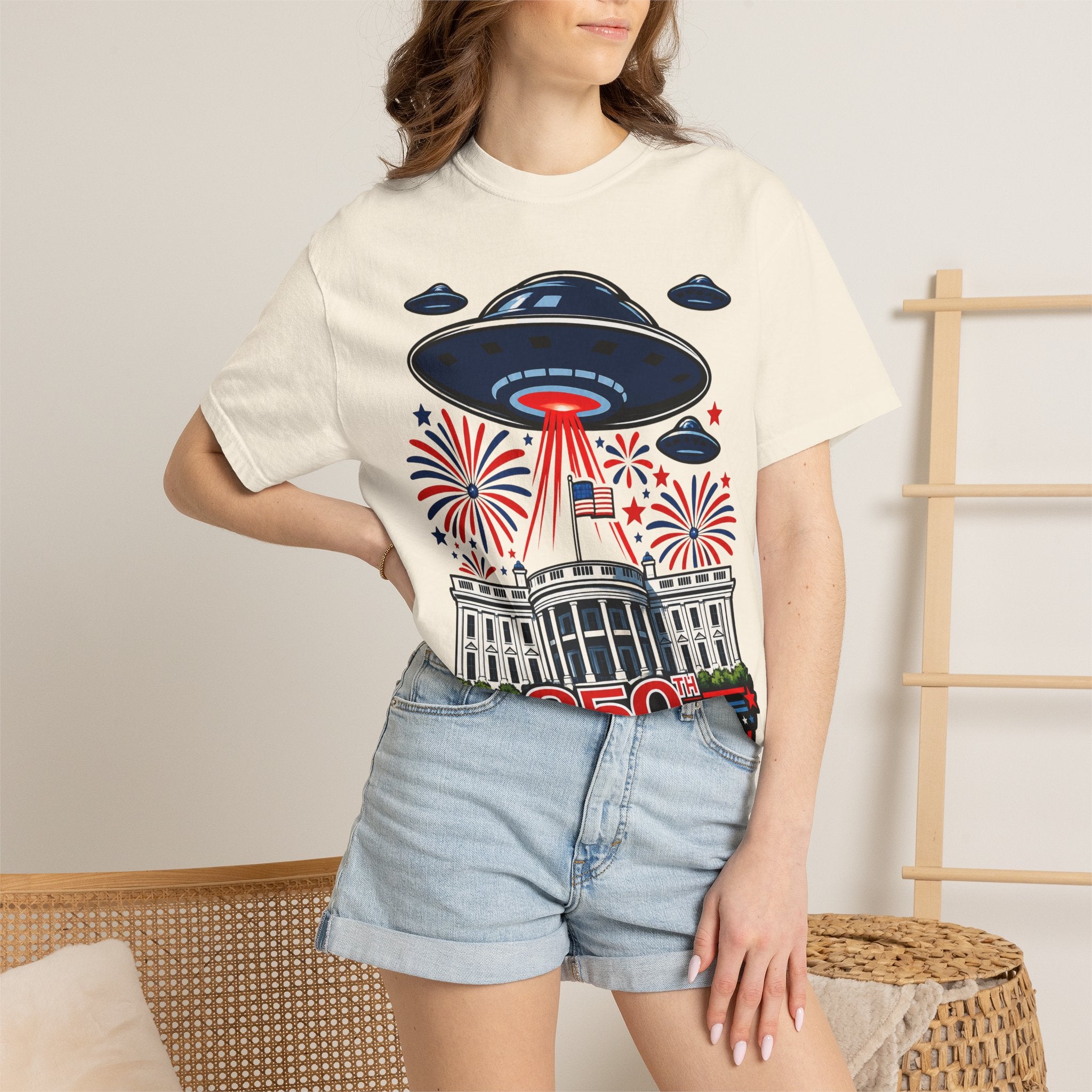 UFO July 4th Shirt, Funny Independence Day Tee, Alien Fireworks T-Shirt, Patriotic UFO Shirt, 4th of July Graphic Tee