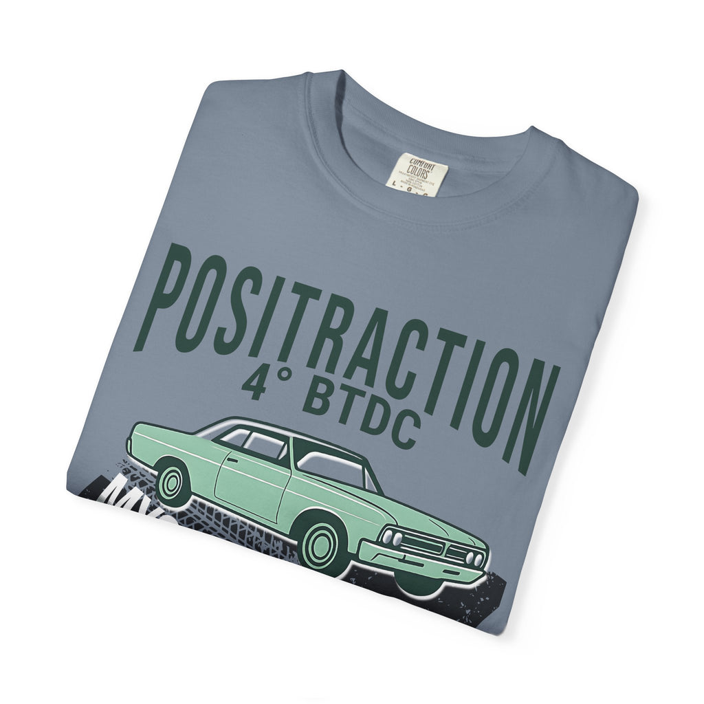 Positraction 4 BTDC Vintage Car T-shirt | Classic Muscle Car Tire Track Design