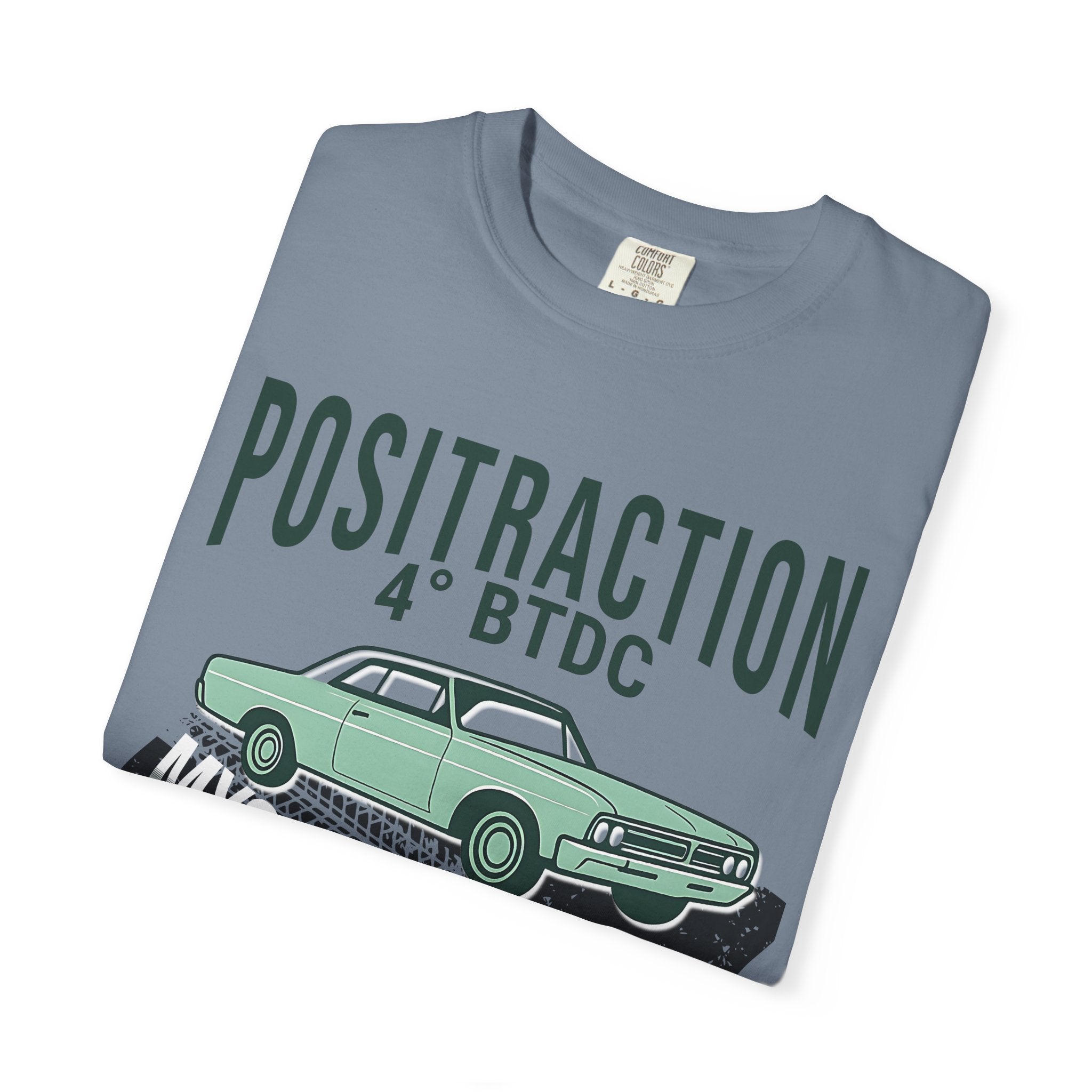 Positraction 4 BTDC Vintage Car T-shirt | Classic Muscle Car Tire Track Design