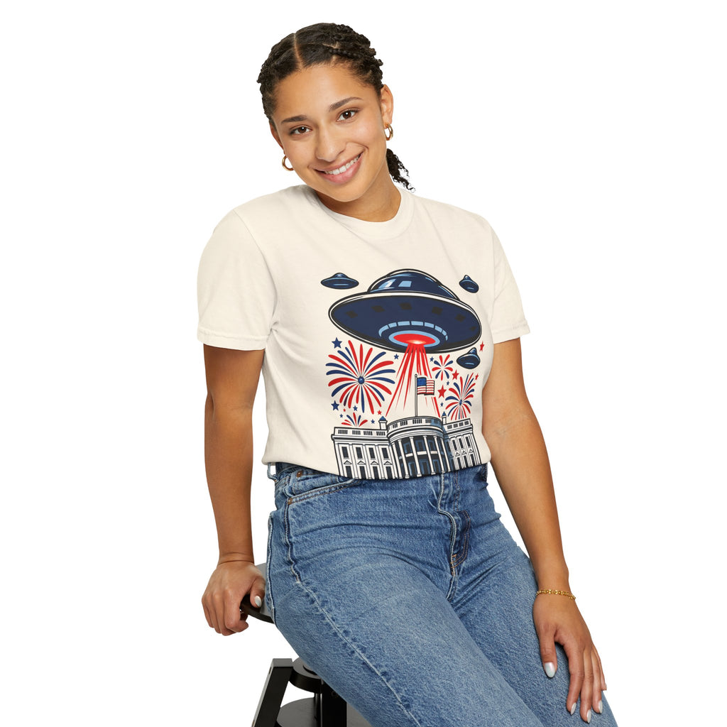 UFO July 4th Shirt, Funny Independence Day Tee, Alien Fireworks T-Shirt, Patriotic UFO Shirt, 4th of July Graphic Tee