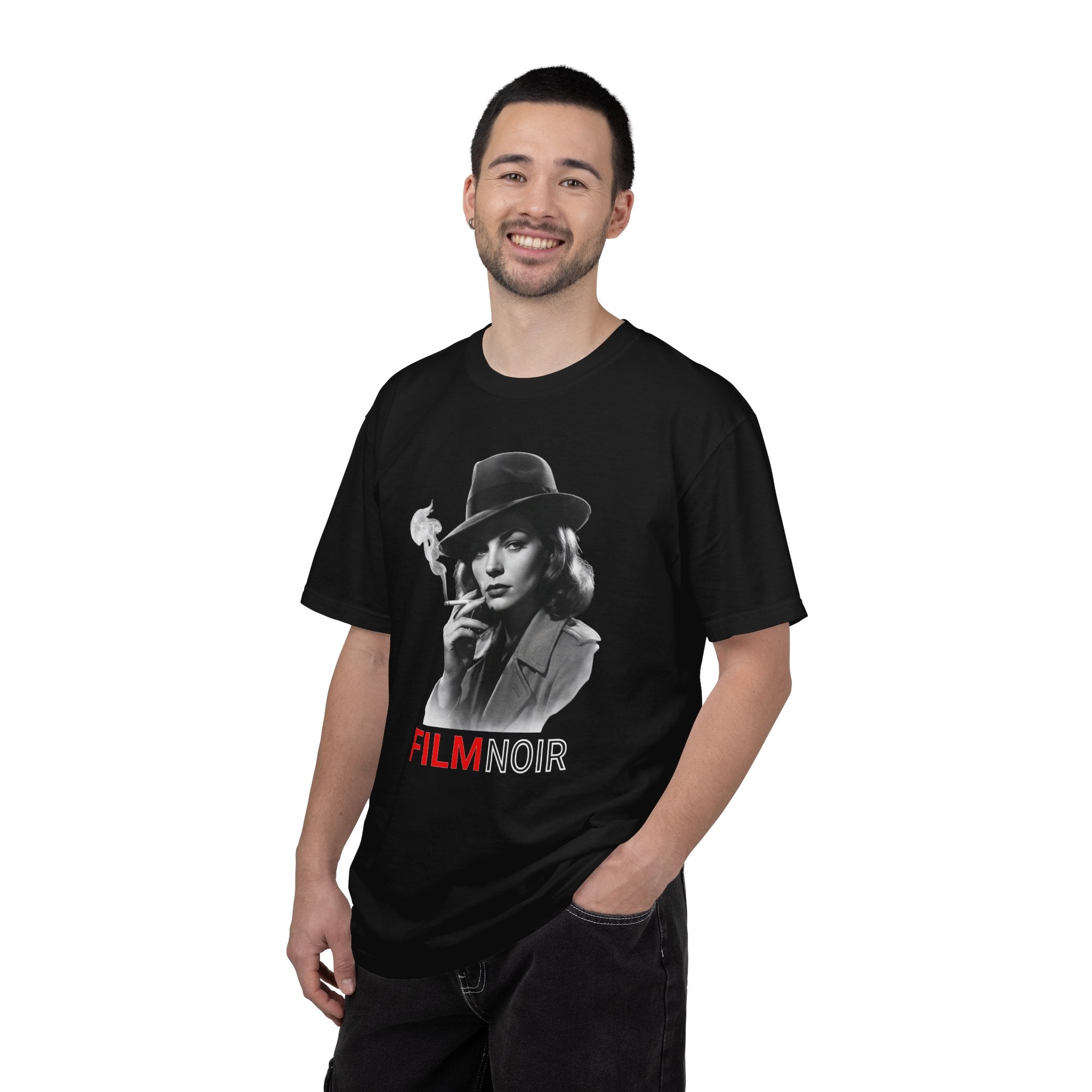 Film Noir Graphic Tee, Vintage Noir Style Shirt, Classic Cinema Aesthetic, Moody Black  Red Film Lover T-Shirt