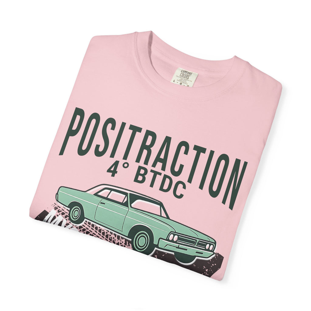 Positraction 4 BTDC Vintage Car T-shirt | Classic Muscle Car Tire Track Design