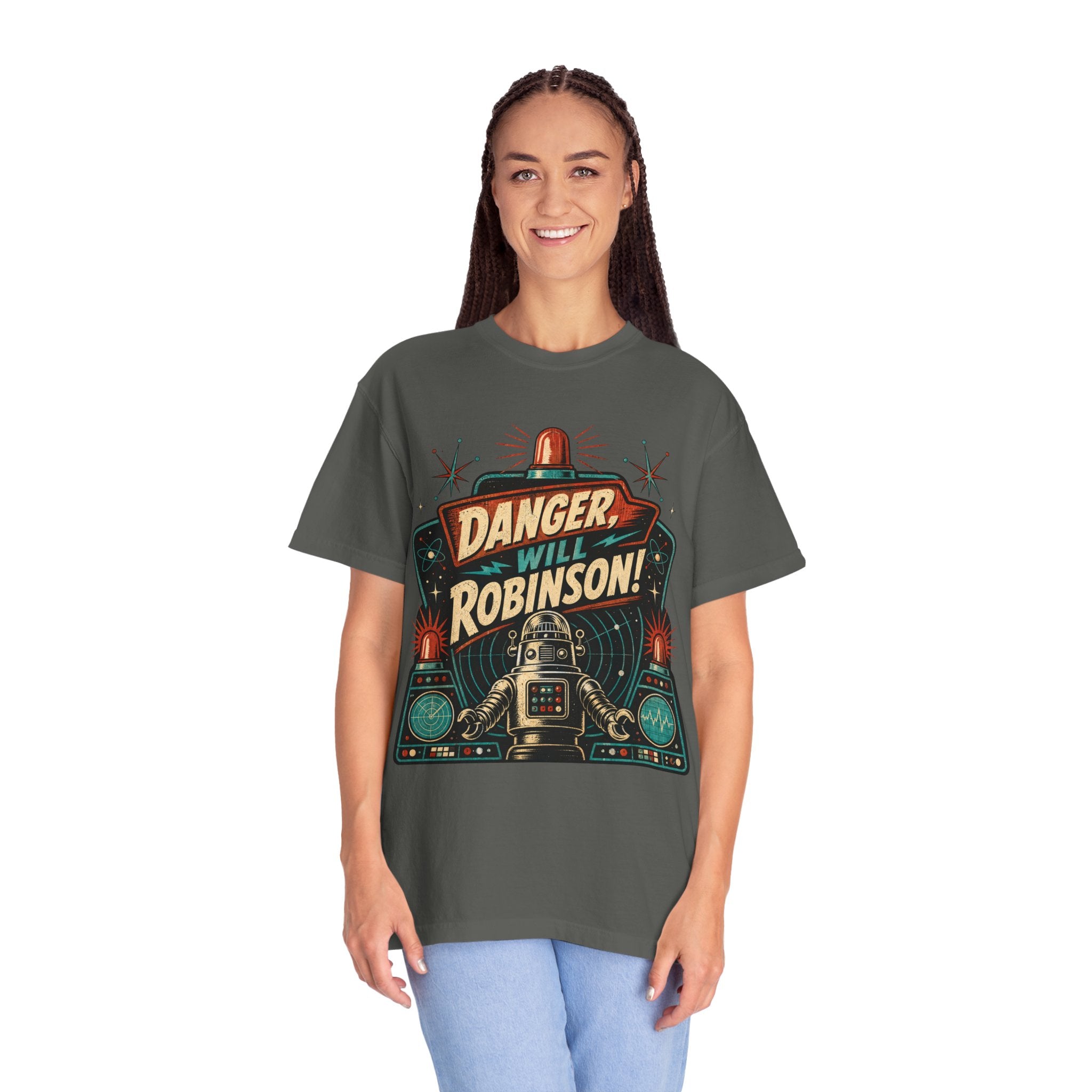 Retro Space Robot Warning Shirt, Funny Sci Fi Danger Tee, Vintage Space Explorer Graphic T-Shirt, Robot Fan Gift