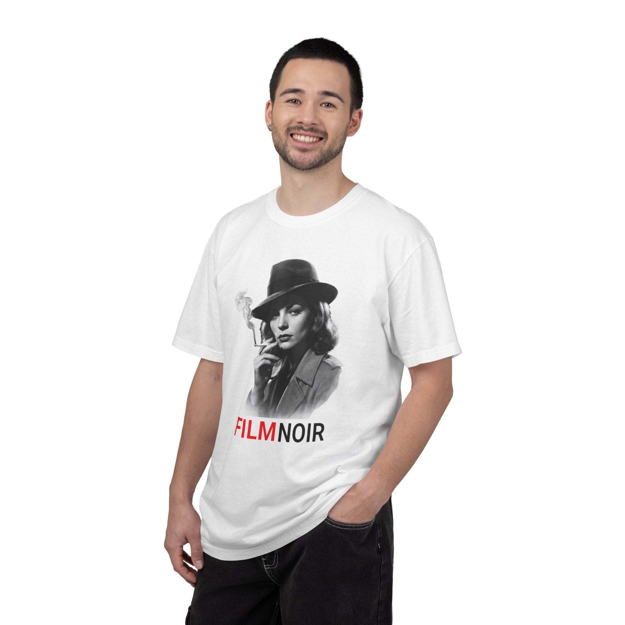 Film Noir Graphic Tee, Vintage Noir Style Shirt, Classic Cinema Aesthetic, Moody Black  Red Film Lover T-Shirt