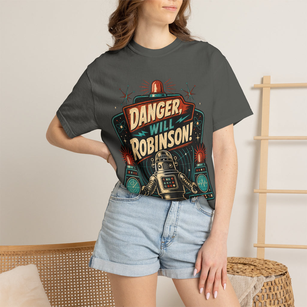Retro Space Robot Warning Shirt, Funny Sci Fi Danger Tee, Vintage Space Explorer Graphic T-Shirt, Robot Fan Gift