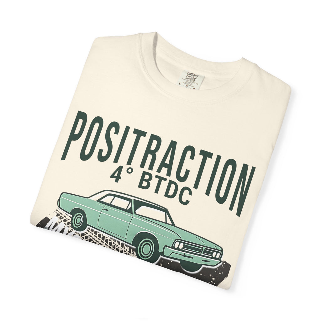 Positraction 4 BTDC Vintage Car T-shirt | Classic Muscle Car Tire Track Design