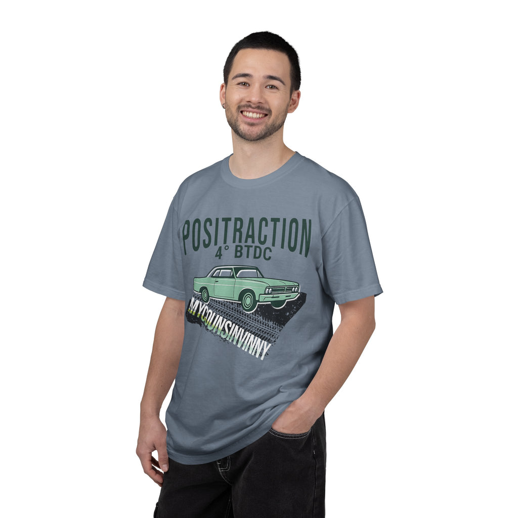 Positraction 4 BTDC Vintage Car T-shirt | Classic Muscle Car Tire Track Design