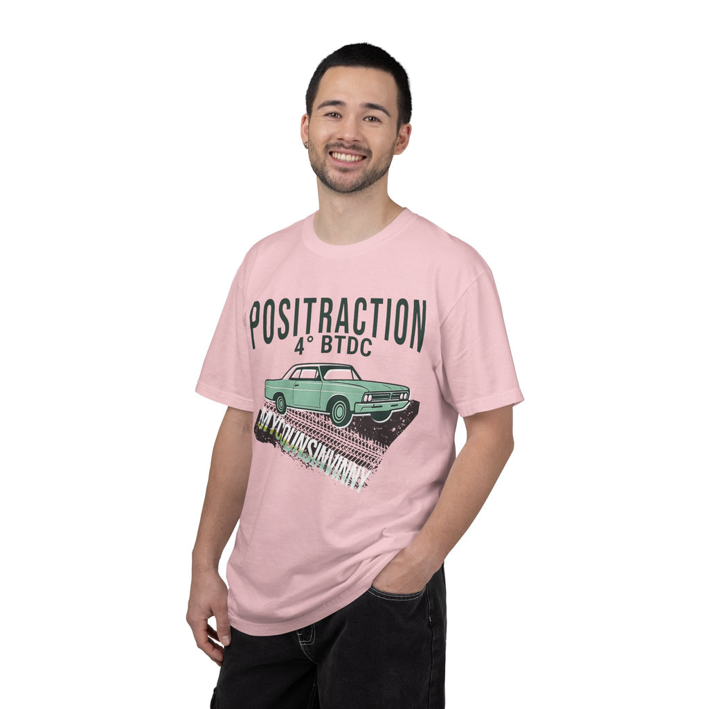 Positraction 4 BTDC Vintage Car T-shirt | Classic Muscle Car Tire Track Design