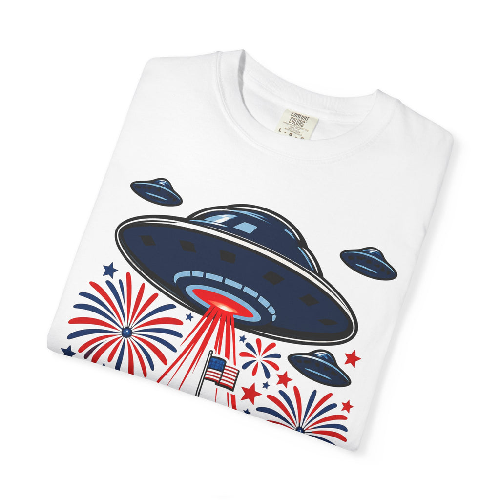 UFO July 4th Shirt, Funny Independence Day Tee, Alien Fireworks T-Shirt, Patriotic UFO Shirt, 4th of July Graphic Tee
