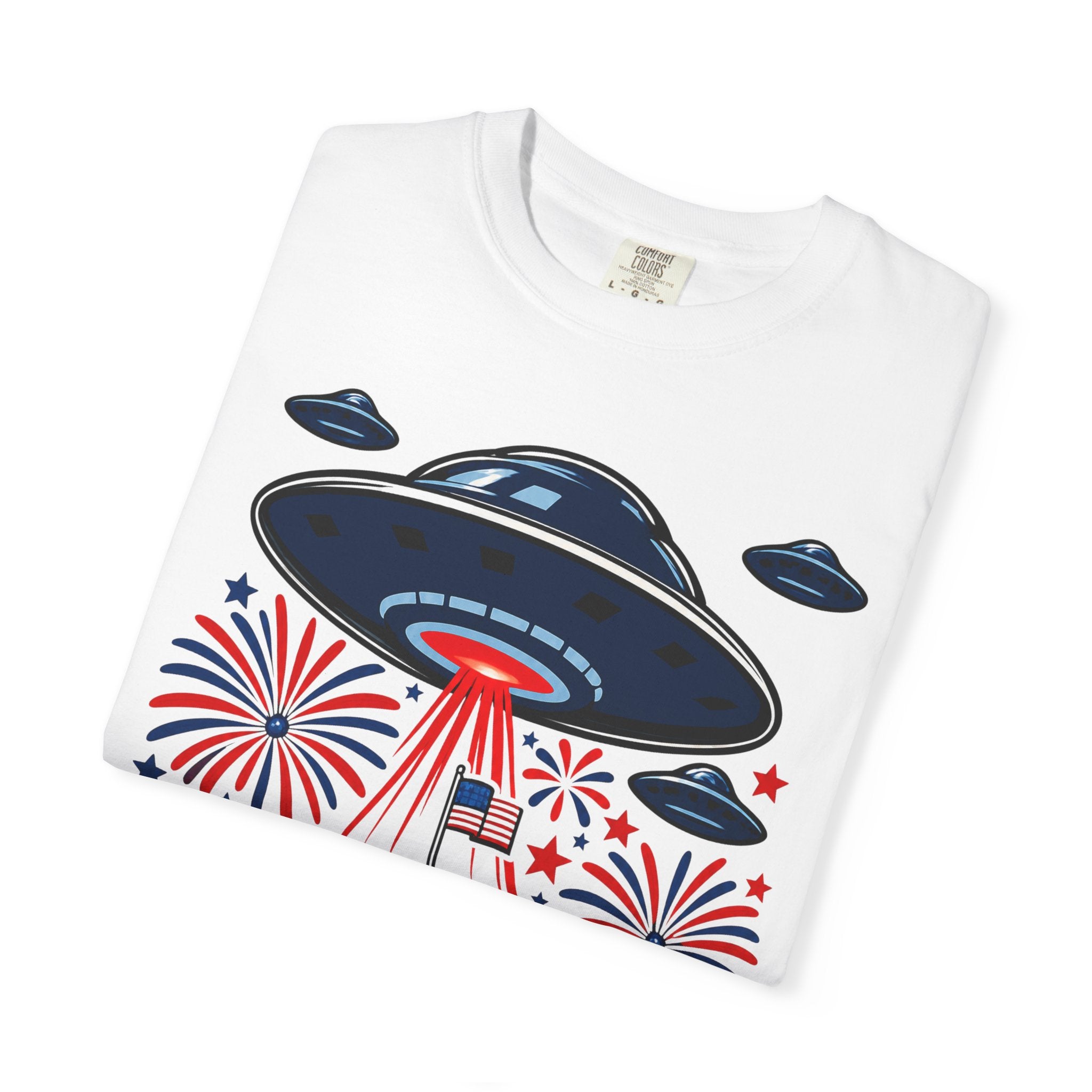 UFO July 4th Shirt, Funny Independence Day Tee, Alien Fireworks T-Shirt, Patriotic UFO Shirt, 4th of July Graphic Tee