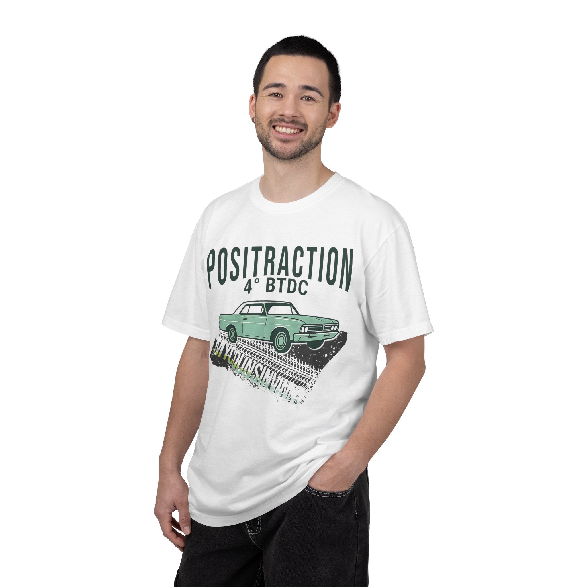 Positraction 4 BTDC Vintage Car T-shirt | Classic Muscle Car Tire Track Design