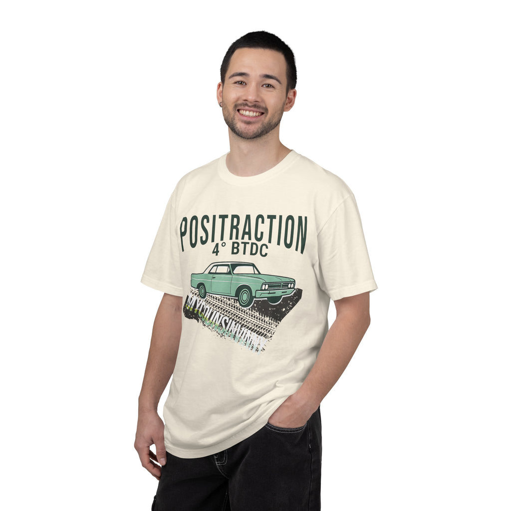 Positraction 4 BTDC Vintage Car T-shirt | Classic Muscle Car Tire Track Design