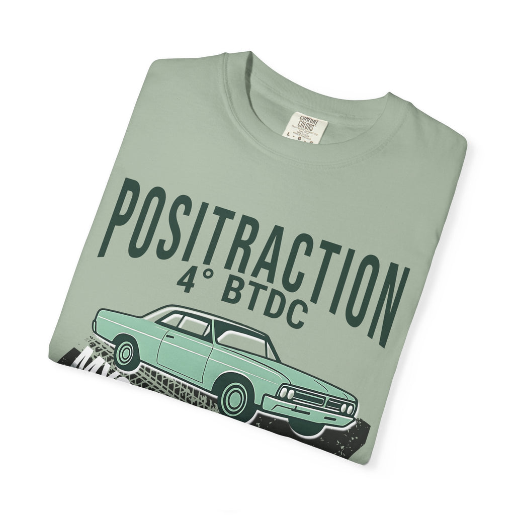 Positraction 4 BTDC Vintage Car T-shirt | Classic Muscle Car Tire Track Design