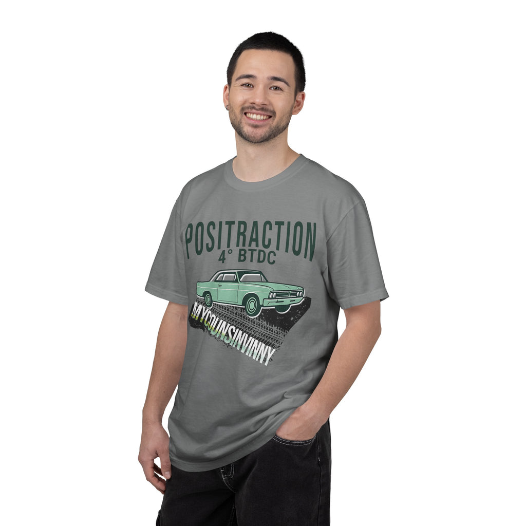 Positraction 4 BTDC Vintage Car T-shirt | Classic Muscle Car Tire Track Design