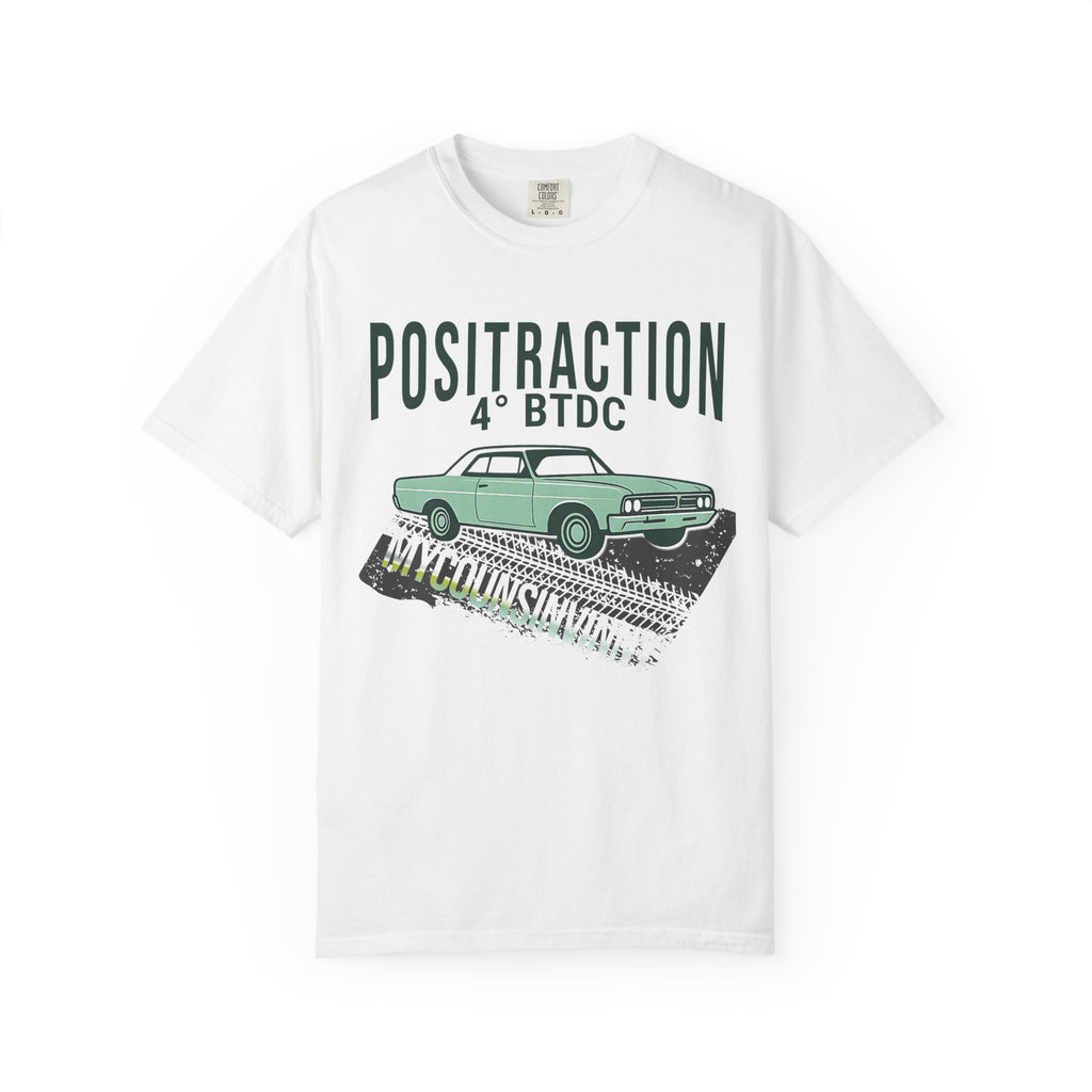 Positraction 4 BTDC Vintage Car T-shirt | Classic Muscle Car Tire Track Design
