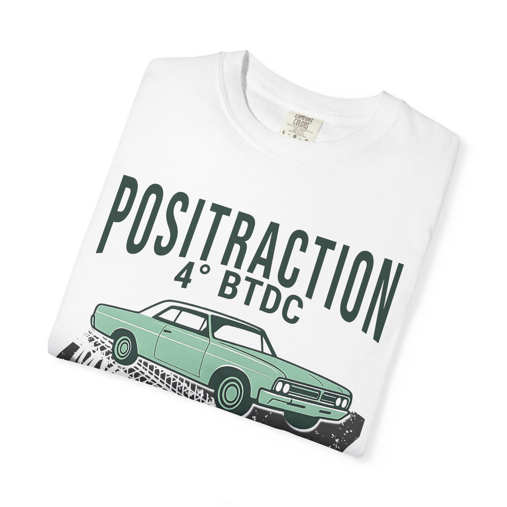 Positraction 4 BTDC Vintage Car T-shirt | Classic Muscle Car Tire Track Design