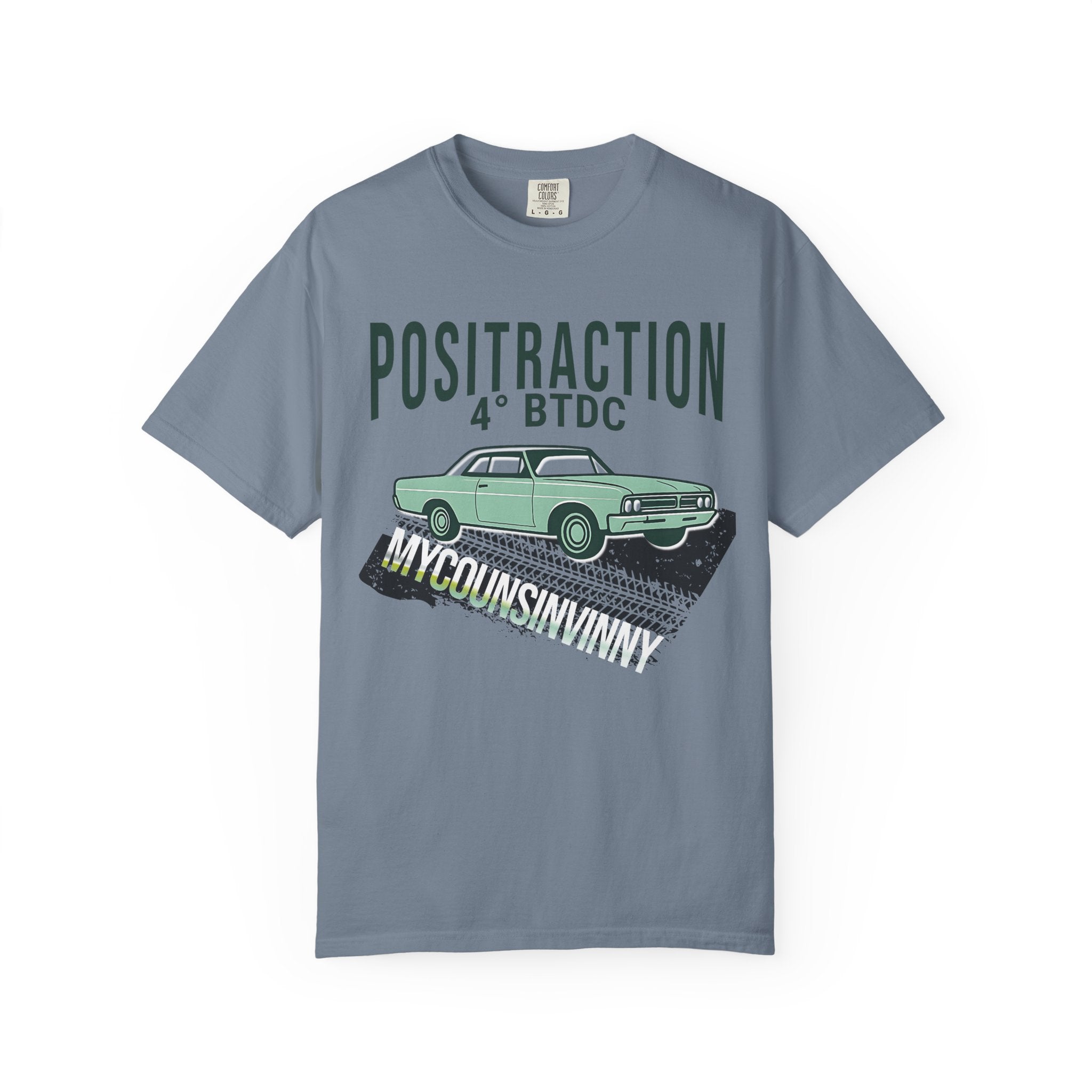 Positraction 4 BTDC Vintage Car T-shirt | Classic Muscle Car Tire Track Design