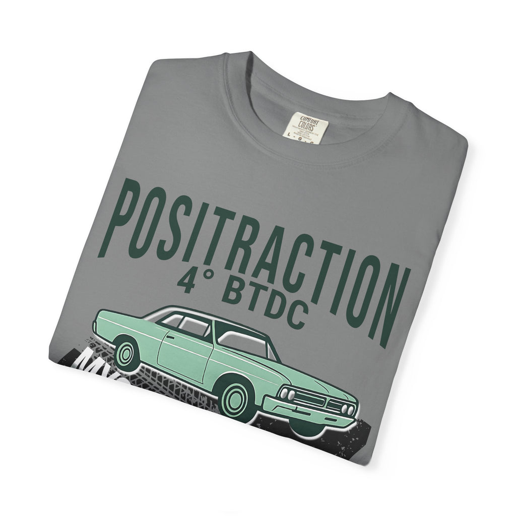 Positraction 4 BTDC Vintage Car T-shirt | Classic Muscle Car Tire Track Design