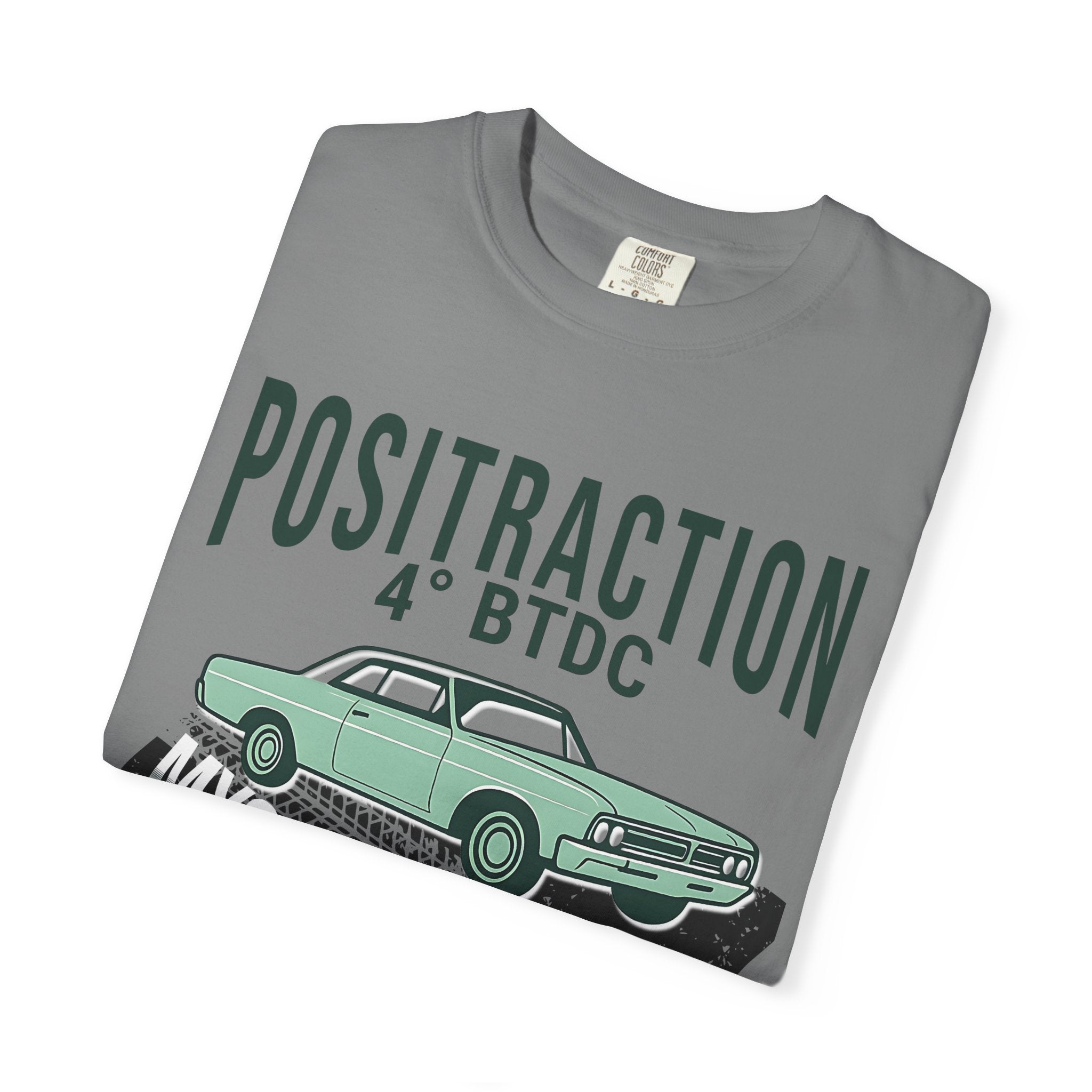 Positraction 4 BTDC Vintage Car T-shirt | Classic Muscle Car Tire Track Design